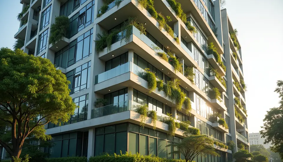 Office tower with vertical gardens on its facade