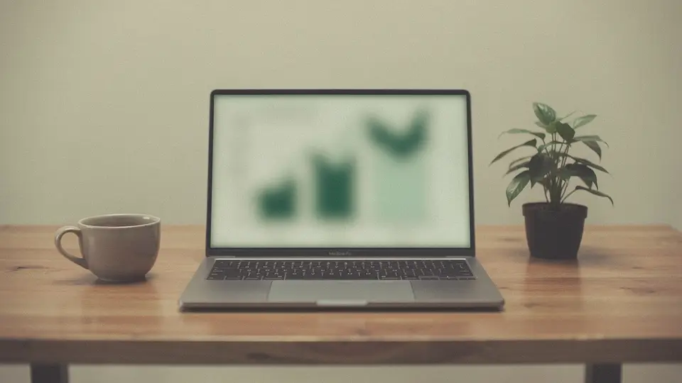 Laptop showing an emissions dashboard on a wooden desk